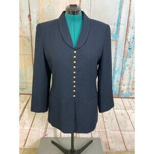 Kasper Navy Blue Womens Blazer Gold Buttons Size 12 Business Casual
